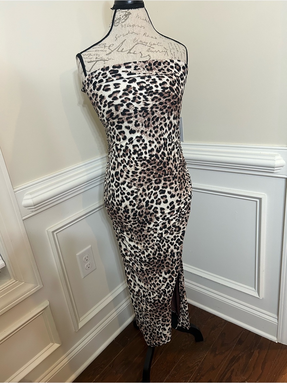 Leopard Print Strapless Slip Maxi Dress - Cream & Brown
